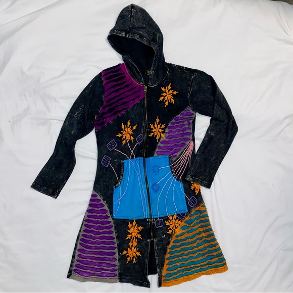 Rising International Patchwork Boho Zippered Jacket w/ Hood - Picture 2 of 7